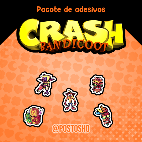 Pacote de Adesivos: Crash Bandicoot